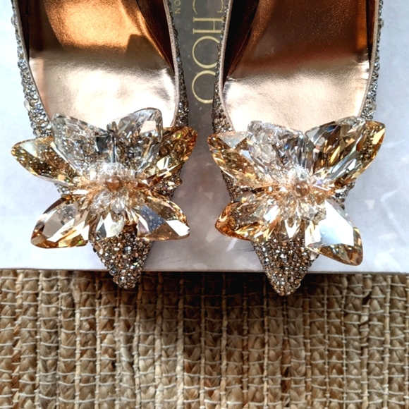 💯Jimmy Choo Rose Gold Crystal Covered Pointy Toe Pumps Crystal Cinderella pumps - Picture 5 of 12